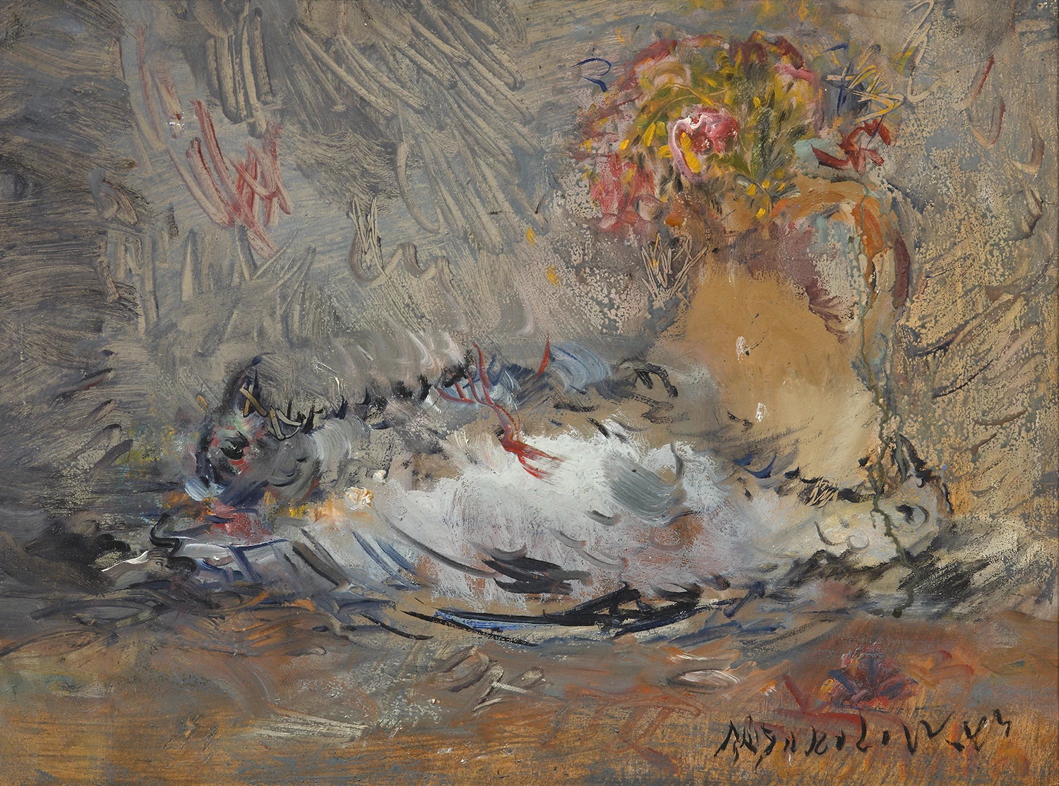 М.К. Соколов. Птицы и цветы. 1947 Картон, масло